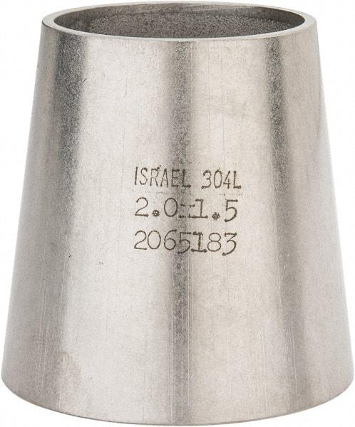 VNE - 2 x 1-1/2", Unpolished Style, Sanitary Stainless Steel Pipe Concentric Reducer - Butt Weld x Butt Weld Connection, Grade 304 - Industrial Tool & Supply