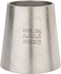 VNE - 2 x 1-1/2", Unpolished Style, Sanitary Stainless Steel Pipe Concentric Reducer - Butt Weld x Butt Weld Connection, Grade 304 - Industrial Tool & Supply