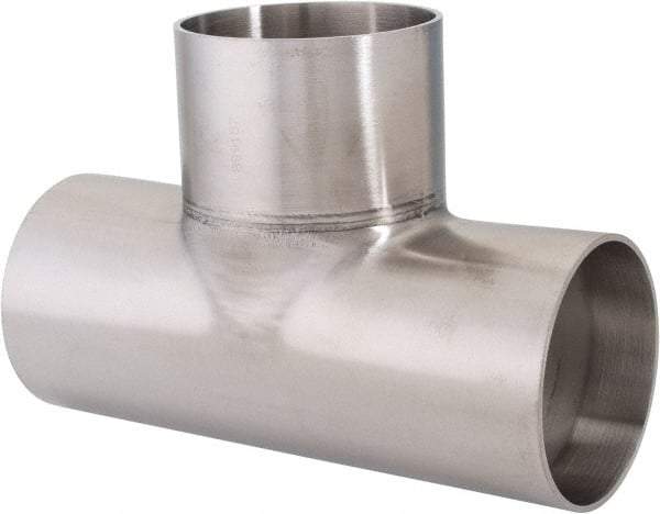 VNE - 2-1/2", Unpolished Style, Sanitary Stainless Steel Pipe Tee - Butt Weld x Butt Weld x Butt Weld Connection, Grade 316L - Industrial Tool & Supply