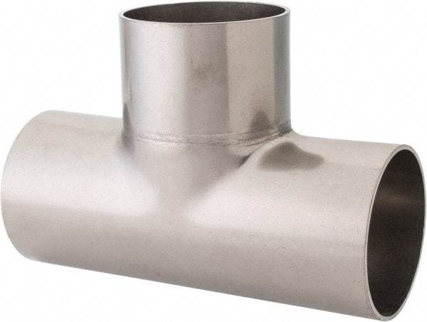 VNE - 2-1/2", Unpolished Style, Sanitary Stainless Steel Pipe Tee - Butt Weld x Butt Weld x Butt Weld Connection, Grade 304 - Industrial Tool & Supply