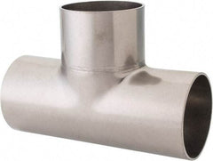 VNE - 2-1/2", Unpolished Style, Sanitary Stainless Steel Pipe Tee - Butt Weld x Butt Weld x Butt Weld Connection, Grade 304 - Industrial Tool & Supply