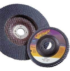 Norton - 40 Grit, 5" Disc Diam, 7/8" Center Hole, Type 27 Zirconia Alumina Flap Disc - 13,000 Max RPM, Fiberglass Backing, Coated - Industrial Tool & Supply