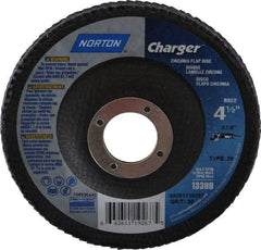 Norton - 80 Grit, 4-1/2" Disc Diam, 7/8" Center Hole, Type 29 Zirconia Alumina Flap Disc - 13,000 Max RPM, Fiberglass Backing, Arbor Attaching System, Coated - Industrial Tool & Supply