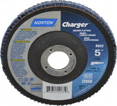Norton - 40 Grit, 5" Disc Diam, 7/8" Center Hole, Type 29 Zirconia Alumina Flap Disc - 13,000 Max RPM, Fiberglass Backing, Coated - Industrial Tool & Supply