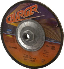 Norton - 80 Grit, 7" Disc Diam, 5/8-11 Center Hole, Type 29 Zirconia Alumina Flap Disc - 8,600 Max RPM, Fiberglass Backing, Coated - Industrial Tool & Supply