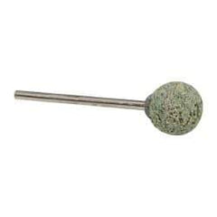 Grier Abrasives - 1/2" Head Diam x 1/2" Thickness, B121, Ball End, Aluminum Oxide Mounted Point - Green-Gray, Coarse Grade, 25,000 RPM - Industrial Tool & Supply