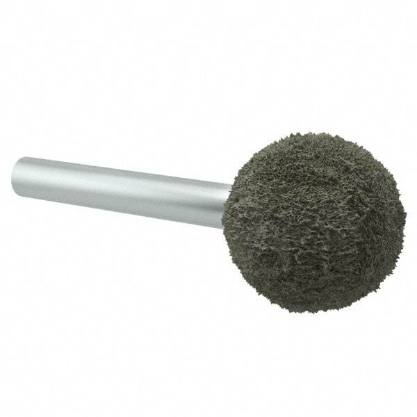 Grier Abrasives - 1" Head Diam x 1" Thickness, A25, Ball End, Aluminum Oxide Mounted Point - Green-Gray, Fine Grade, 35,620 RPM - Industrial Tool & Supply