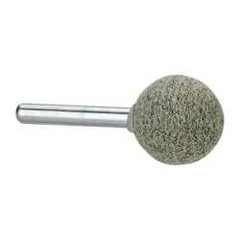 Grier Abrasives - 1" Head Diam x 1" Thickness, A25, Ball End, Aluminum Oxide Mounted Point - Green-Gray, Coarse Grade, 35,620 RPM - Industrial Tool & Supply