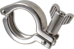 VNE - 1-1/2", Clamp Style, Sanitary Stainless Steel Pipe Double Hinged Clamp with Holed Wing Nut - Grade 304 - Industrial Tool & Supply