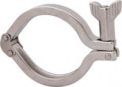 VNE - 2-1/2", Clamp Style, Sanitary Stainless Steel Pipe Double Hinged Clamp with Holed Wing Nut - Grade 304 - Industrial Tool & Supply