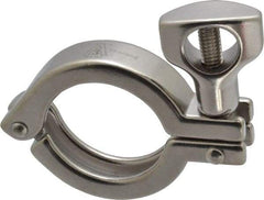 VNE - 1-1/2", Clamp Style, Sanitary Stainless Steel Pipe Clamp with Holed Wing Nut - Grade 304 - Industrial Tool & Supply