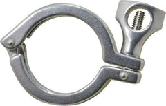 VNE - 2", Clamp Style, Sanitary Stainless Steel Pipe Clamp with Holed Wing Nut - Grade 304 - Industrial Tool & Supply
