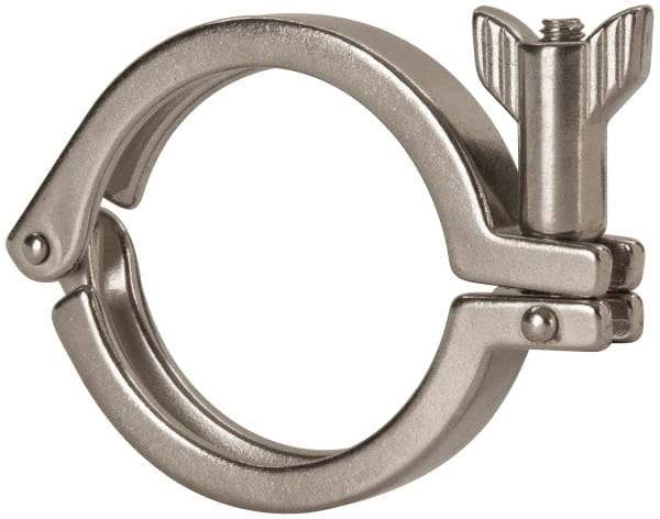 VNE - 2-1/2", Clamp Style, Sanitary Stainless Steel Pipe Clamp with Wing Nut - Grade 304 - Industrial Tool & Supply