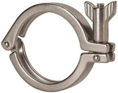 VNE - 2-1/2", Clamp Style, Sanitary Stainless Steel Pipe Clamp with Wing Nut - Grade 304 - Industrial Tool & Supply