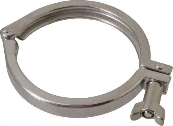VNE - 4", Clamp Style, Sanitary Stainless Steel Pipe Clamp with Wing Nut - Grade 304 - Industrial Tool & Supply