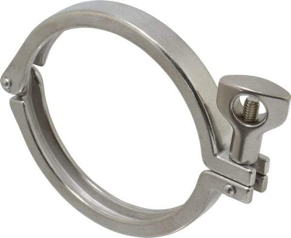 VNE - 4", Clamp Style, Sanitary Stainless Steel Pipe Clamp with Holed Wing Nut - Grade 304 - Industrial Tool & Supply