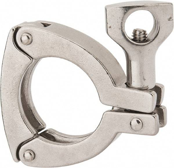 VNE - 1-1/2", Clamp Style, Sanitary Stainless Steel Pipe Three Piece Clamp with Holed Wing Nut - Grade 304 - Industrial Tool & Supply