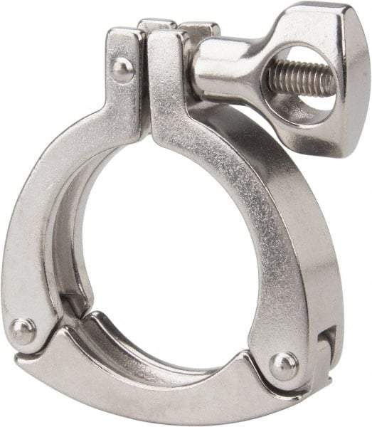VNE - 2", Clamp Style, Sanitary Stainless Steel Pipe Three Piece Clamp with Holed Wing Nut - Grade 304 - Industrial Tool & Supply