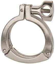 VNE - 2-1/2", Clamp Style, Sanitary Stainless Steel Pipe Three Piece Clamp with Holed Wing Nut - Grade 304 - Industrial Tool & Supply