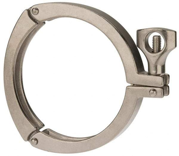 VNE - 4", Clamp Style, Sanitary Stainless Steel Pipe Three Piece Clamp with Holed Wing Nut - Grade 304 - Industrial Tool & Supply