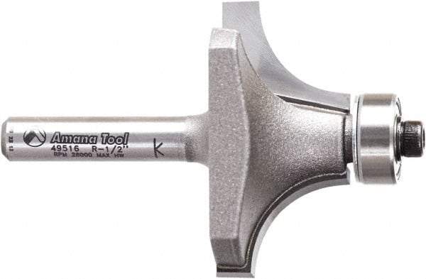 Amana Tool - 1-1/2" Cut Diam, 3/4" Length of Cut, 2 Flute Round-Over Edge Profile Router Bit - Carbide-Tipped, 1/4" Shank Diam, 2-1/4" OAL, Uncoated - Industrial Tool & Supply