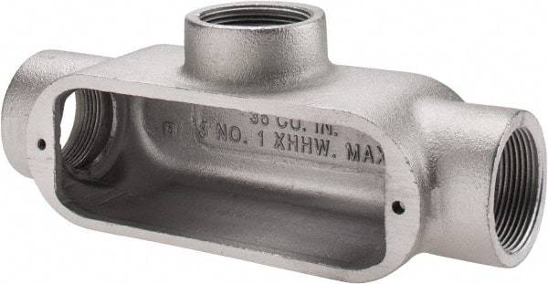 Cooper Crouse-Hinds - Form 5, T Body, 1-1/2" Trade, Rigid Malleable Iron Conduit Body - Oval, 9" OAL, 36 cc Capacity, Gray - Industrial Tool & Supply