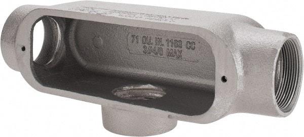 Cooper Crouse-Hinds - Form 5, T Body, 2" Trade, Rigid Malleable Iron Conduit Body - Oval, 11-1/2" OAL, 76 cc Capacity, Gray - Industrial Tool & Supply