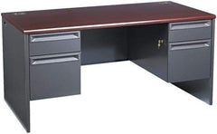 Hon - Woodgrain Laminate/Metal Double Pedestal Desk - 60" Wide x 30" Deep x 29" High, Mahogany/Charcoal - Industrial Tool & Supply