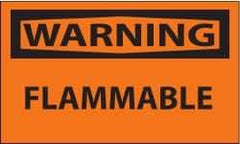 NMC - Warning - Flammable, Pressure Sensitive Vinyl Fire Sign - 5" Wide x 3" High - Industrial Tool & Supply
