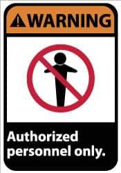 NMC - "Warning - Authorized Personnel Only", 14" Long x 10" Wide, Pressure-Sensitive Vinyl Safety Sign - Rectangle, 0.004" Thick, Use for Security & Admittance - Industrial Tool & Supply