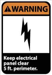 NMC - "Warning - Keep Electrical Panel Clear 5 Ft. Perimeter", 14" Long x 10" Wide, Rigid Plastic Safety Sign - Rectangle, 0.05" Thick, Use for Accident Prevention - Industrial Tool & Supply
