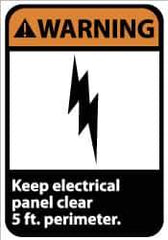 NMC - "Warning - Keep Electrical Panel Clear 5 Ft. Perimeter", 14" Long x 10" Wide, Rigid Plastic Safety Sign - Rectangle, 0.05" Thick, Use for Accident Prevention - Industrial Tool & Supply