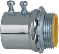Cooper Crouse-Hinds - 1-1/4" Trade, Steel Set Screw Straight EMT Conduit Connector - Insulated - Industrial Tool & Supply