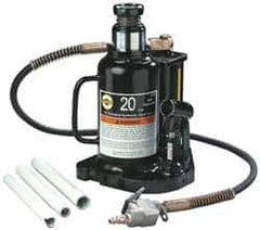 Omega Lift Equipment - 20 Ton Capacity Air-Actuated Bottle Jack - 9-3/4" to 18-3/4" High, 6" Piston Stroke, 3-7/8" Screw Length, 2" Screw Diam, 2" Plunger Diam, 7-1/4" Wide Base - Industrial Tool & Supply