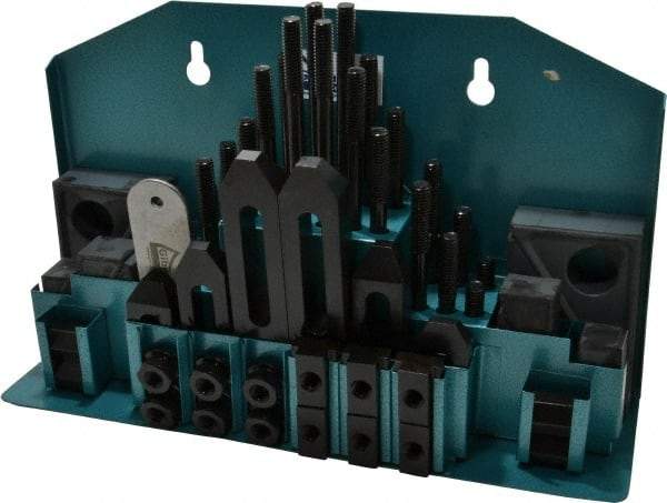 Gibraltar - 52 Piece Fixturing Step Block & Clamp Set with 1" Step Block, 9/16" T-Slot, 3/8-16 Stud Thread - 7/8" Nut Width, 3, 4, 5, 6, 7 & 8" Stud Lengths - Industrial Tool & Supply