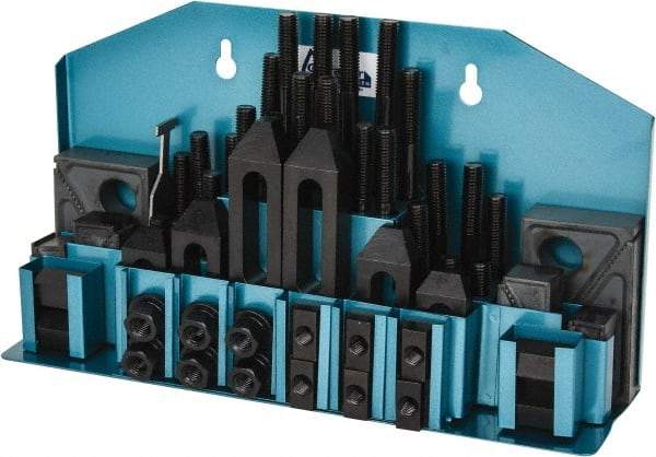 Gibraltar - 52 Piece Fixturing Step Block & Clamp Set with 25mm Step Block, 12mm T-Slot, M10x1.5 Stud Thread - 19mm Nut Width, 80, 110, 125, 150, 175 & 200mm Stud Lengths - Industrial Tool & Supply