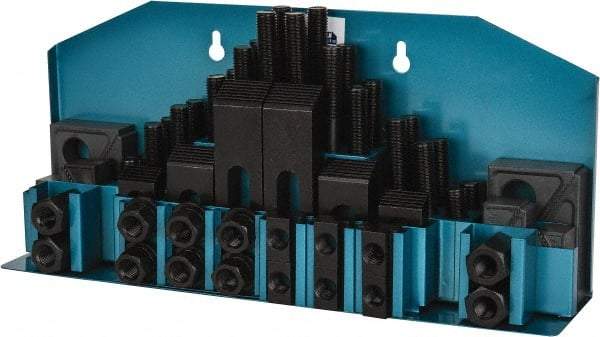 Gibraltar - 52 Piece Fixturing Step Block & Clamp Set with 25mm Step Block, 18mm T-Slot, M16x2.0 Stud Thread - 29mm Nut Width, 80, 110, 125, 150, 175 & 200mm Stud Lengths - Industrial Tool & Supply