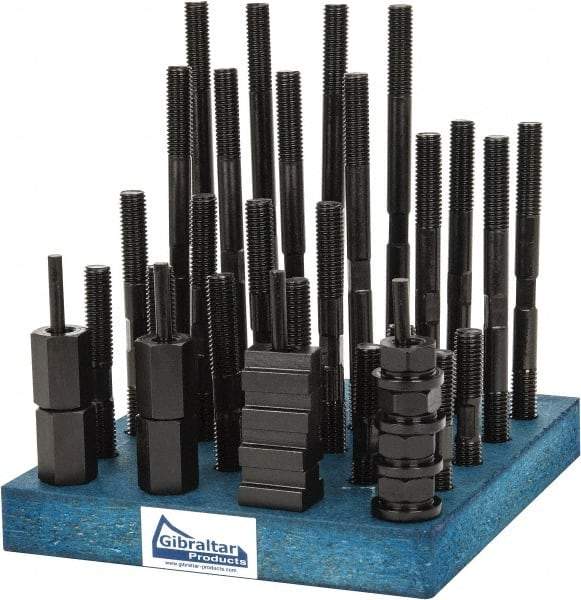 Gibraltar - 38 Piece, 1/2-13 Stud, 9/16" T Slot, T Nut & Stud Kit - 7/8" T-Slot Nut Width, 3, 4, 5, 6, 7, 8" Stud Lengths - Industrial Tool & Supply