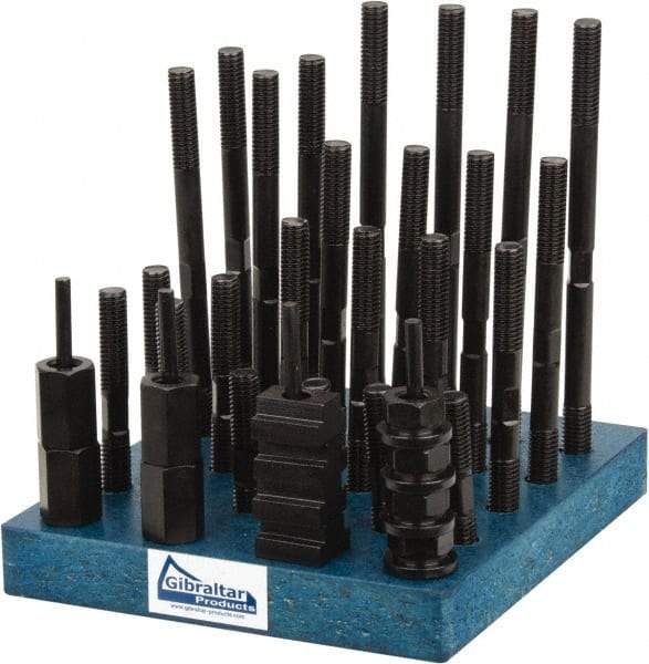 Gibraltar - 38 Piece, 1/2-13 Stud, 5/8" T Slot, T Nut & Stud Kit - 1" T-Slot Nut Width, 3, 4, 5, 6, 7, 8" Stud Lengths - Industrial Tool & Supply
