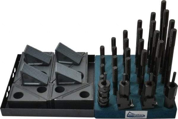 Gibraltar - 50 Piece Fixturing Step Block & Clamp Set with 1-1/2" Step Block, 11/16" T-Slot, 1/2-13 Stud Thread - 1-1/8" Nut Width, 3, 4, 5, 6, 7 & 8" Stud Lengths - Industrial Tool & Supply
