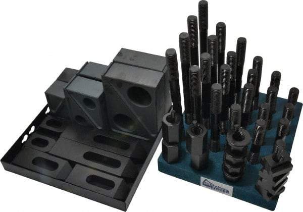 Gibraltar - 50 Piece Fixturing Step Block & Clamp Set with 1-1/2" Step Block, 11/16" T-Slot, 5/8-11 Stud Thread - 1-1/8" Nut Width, 3, 4, 5, 6, 7 & 8" Stud Lengths - Industrial Tool & Supply