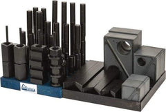 Gibraltar - 50 Piece Fixturing Step Block & Clamp Set with 1-1/2" Step Block, 13/16" T-Slot, 3/4-10 Stud Thread - 1-1/4" Nut Width, 3, 4, 5, 6, 7 & 8" Stud Lengths - Industrial Tool & Supply