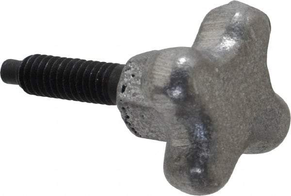Gibraltar - 1/4-20 Lobed Shoulder Dog Point Tip Steel Thumb Screw - 1-3/4" OAL, 1-1/8" Head Diam x 3/4" Head Height, Black Oxide Finish - Industrial Tool & Supply