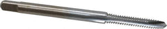 Made in USA - #4-40 UNC, 2 Flute, Chrome Finish, High Speed Steel Spiral Point Tap - Plug Chamfer, Right Hand Thread, 1-7/8" OAL, 9/16" Thread Length, 0.141" Shank Diam, 2B/3B Class of Fit - Exact Industrial Supply