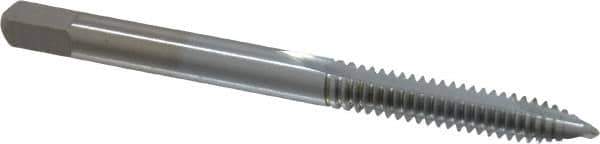 Made in USA - #10-24 UNC, 2 Flute, Chrome Finish, High Speed Steel Spiral Point Tap - Plug Chamfer, Right Hand Thread, 2-3/8" OAL, 7/8" Thread Length, 0.194" Shank Diam, 2B/3B Class of Fit - Exact Industrial Supply