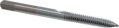 Made in USA - #10-24 UNC, 2 Flute, Chrome Finish, High Speed Steel Spiral Point Tap - Plug Chamfer, Right Hand Thread, 2-3/8" OAL, 7/8" Thread Length, 0.194" Shank Diam, 2B/3B Class of Fit - Exact Industrial Supply