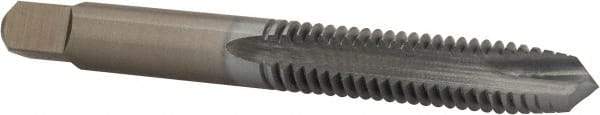 Made in USA - 5/16-18 UNC, 2 Flute, Chrome Finish, High Speed Steel Spiral Point Tap - Plug Chamfer, Right Hand Thread, 2-23/32" OAL, 1-1/8" Thread Length, 0.318" Shank Diam - Exact Industrial Supply