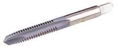 Made in USA - M14x2.00 Metric Coarse, 3 Flute, Chrome Finish, High Speed Steel Spiral Point Tap - Plug Chamfer, Right Hand Thread, 3-19/32" OAL, 1-21/32" Thread Length, 0.429" Shank Diam - Exact Industrial Supply