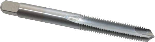 Made in USA - 1/4-28 UNF, 2 Flute, Chrome Finish, High Speed Steel Spiral Point Tap - Plug Chamfer, Right Hand Thread, 2-1/2" OAL, 1" Thread Length, 0.255" Shank Diam, 3B Class of Fit - Exact Industrial Supply