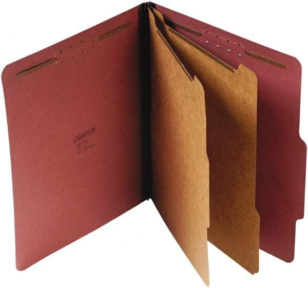 UNIVERSAL - 8-1/2 x 11", Letter Size, Red, Classification Folders with Top Tab Fastener - 25 Point Stock, Right of Center Tab Cut Location - Industrial Tool & Supply